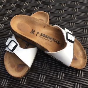 Birkenstock Madrid White Patent Leather sandals.